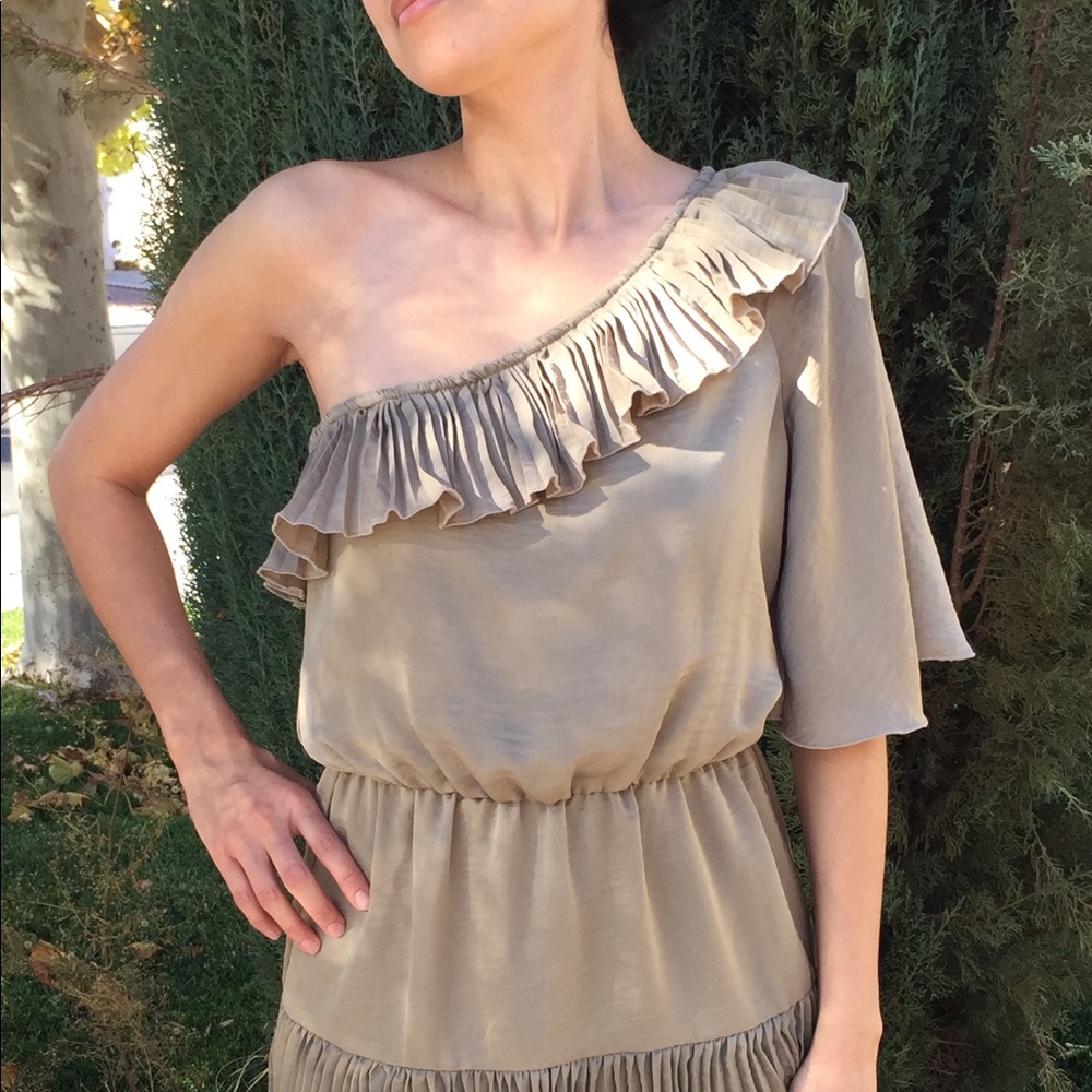 Grass Collection One Shoulder Gray/Brown Dress